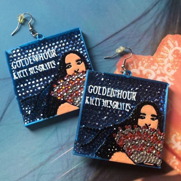Kacey Musgraves Golden Hour Rhinestone 3D printed earrings ONE OF A KIND - Picture 1 of 7